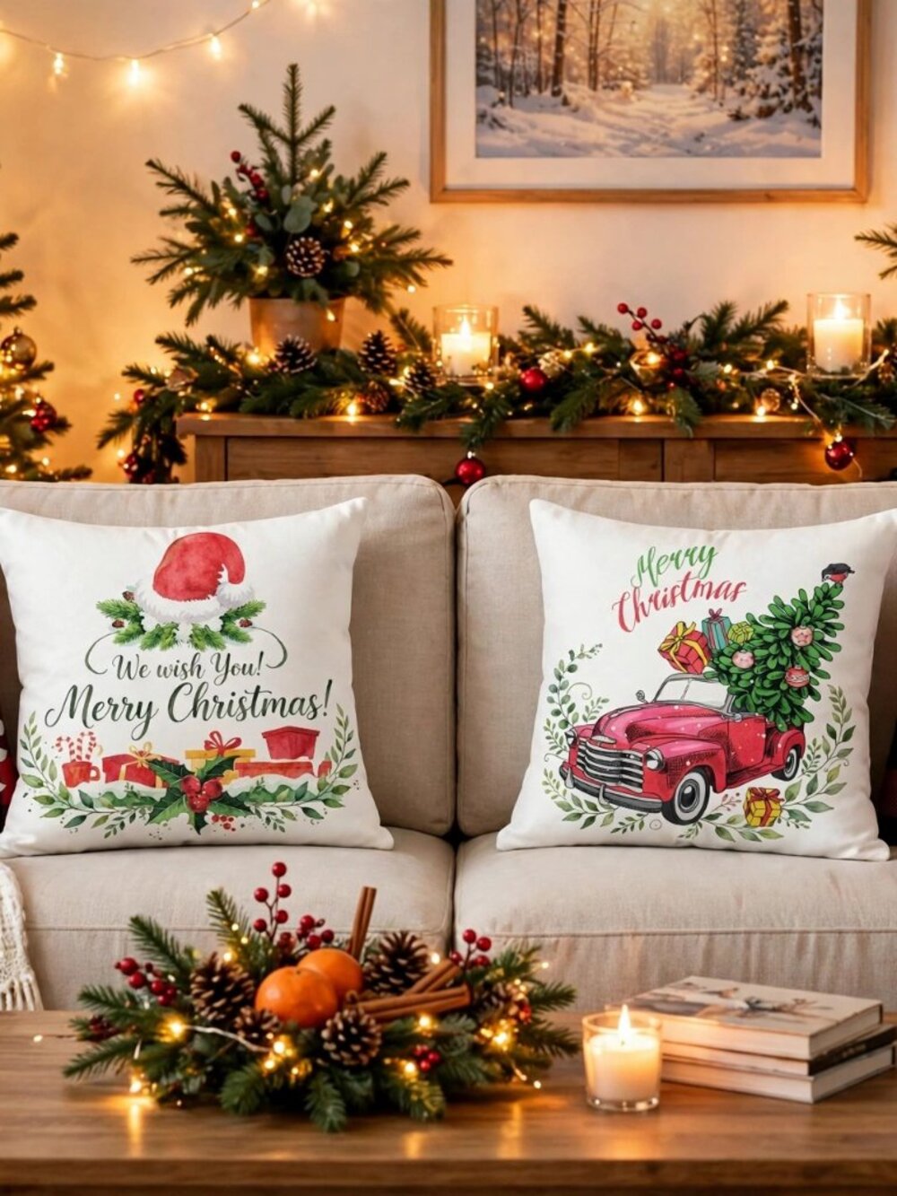 Christmas Throw Pillow Covers Set of 4 18x18 Buffalo Plaid Merry Christmas Let I